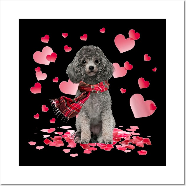 Silver Miniature Poodle Hearts Love Happy Valentine's Day Wall Art by cyberpunk art